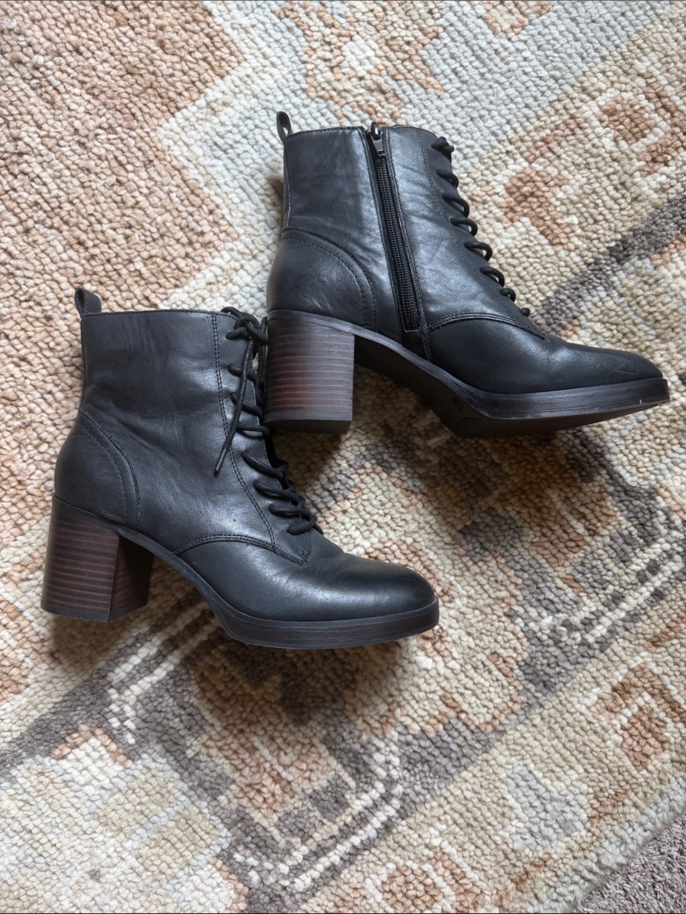 Sole Society Black Lace-Up Block Heel Ankle Boots